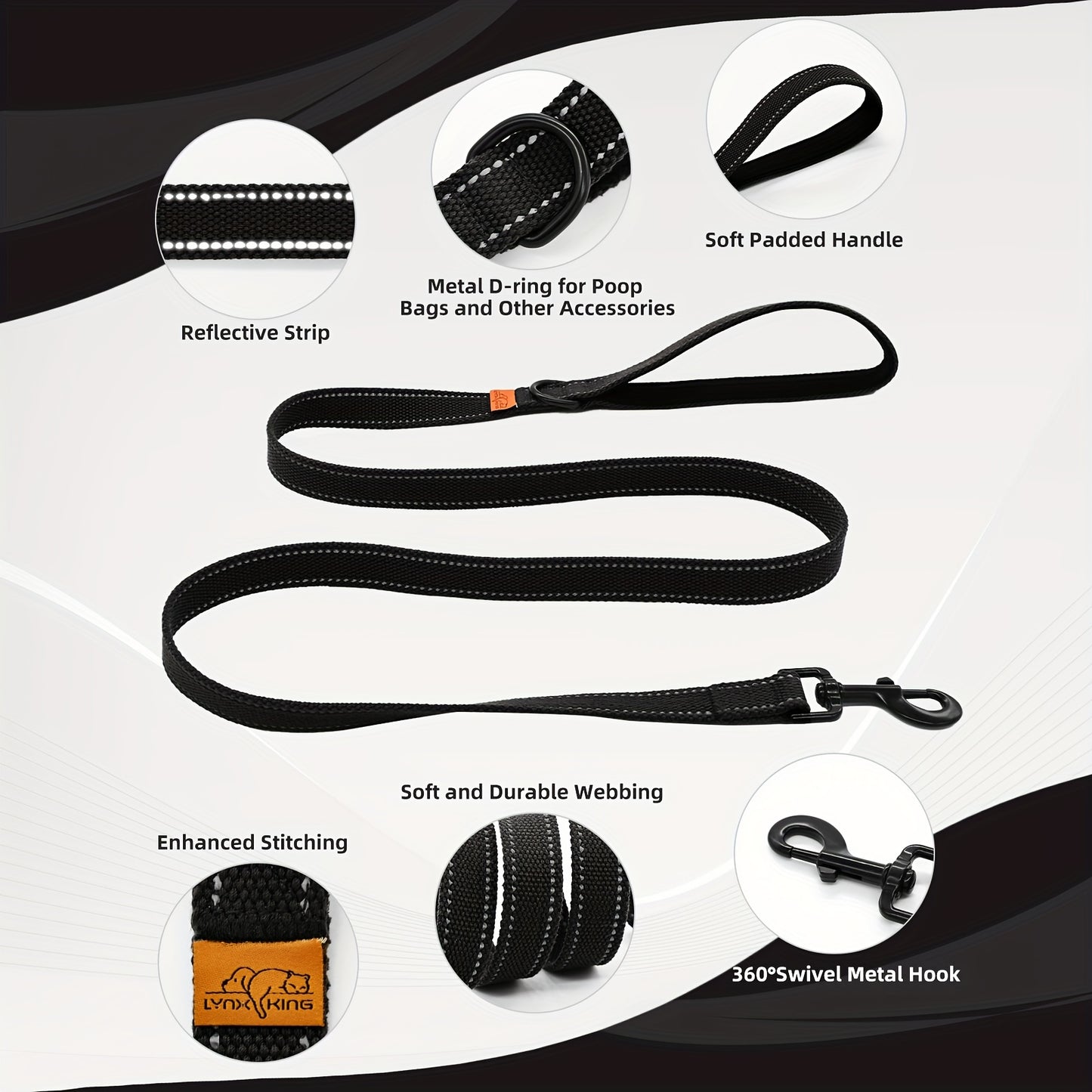 Reflective Nylon Dog Leash with Padded Handle and Swivel Hook