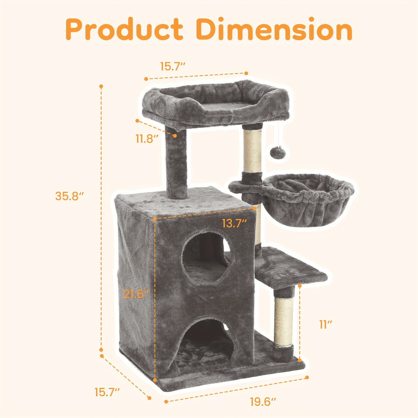 Multi-Level Cat Tower with Scratching Posts and Hammocks