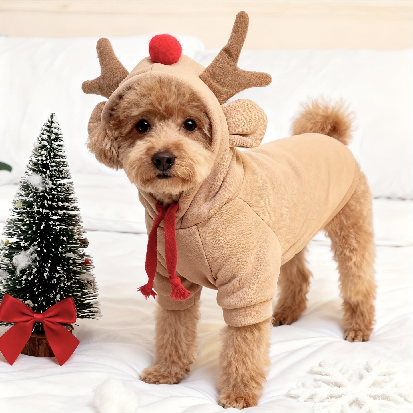 Christmas Dog Hoodie Reindeer Hat Design Pet Sweatshirt