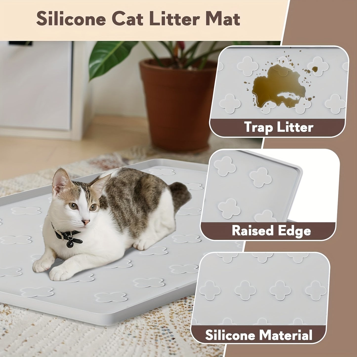 Washable Silicone Cat Litter and Food Mat for Easy Cleanup