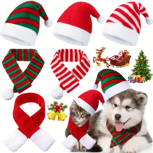 PATELAI Christmas Santa Hat With Scarf Set For Pets