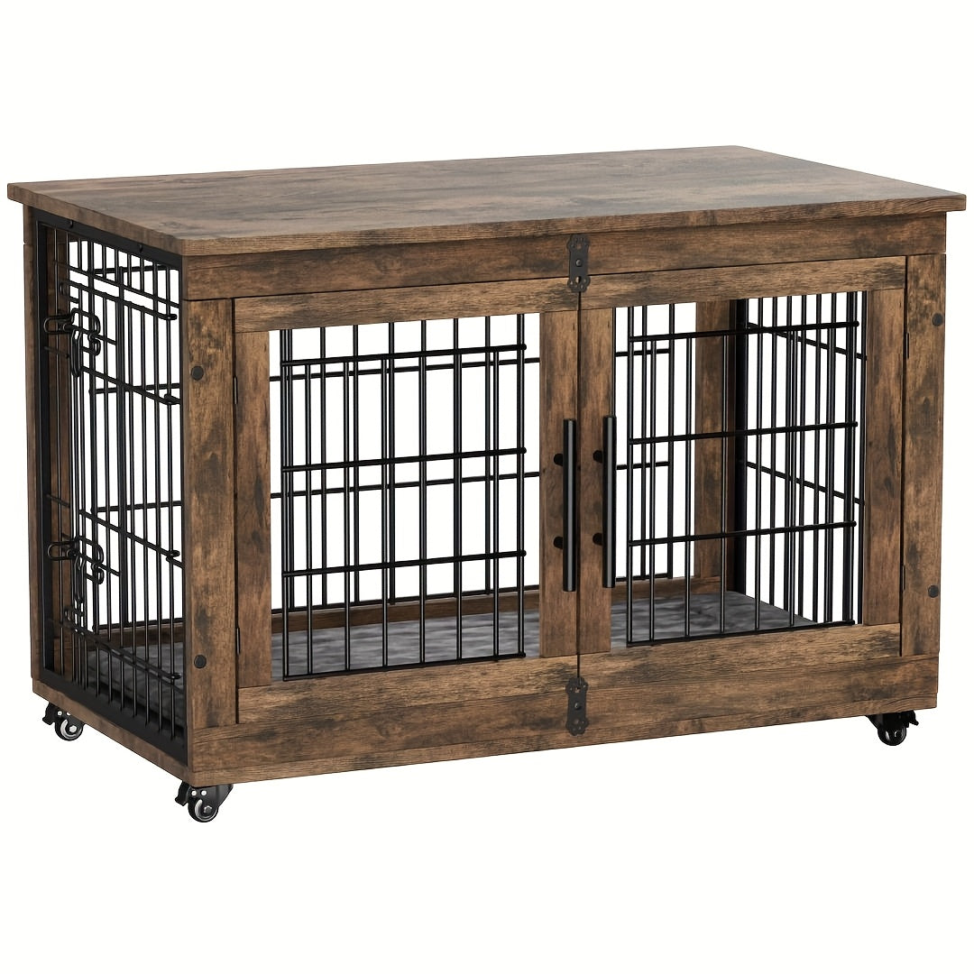 AOWOS Wooden Dog Crate With Anti Slip Mat And Lock