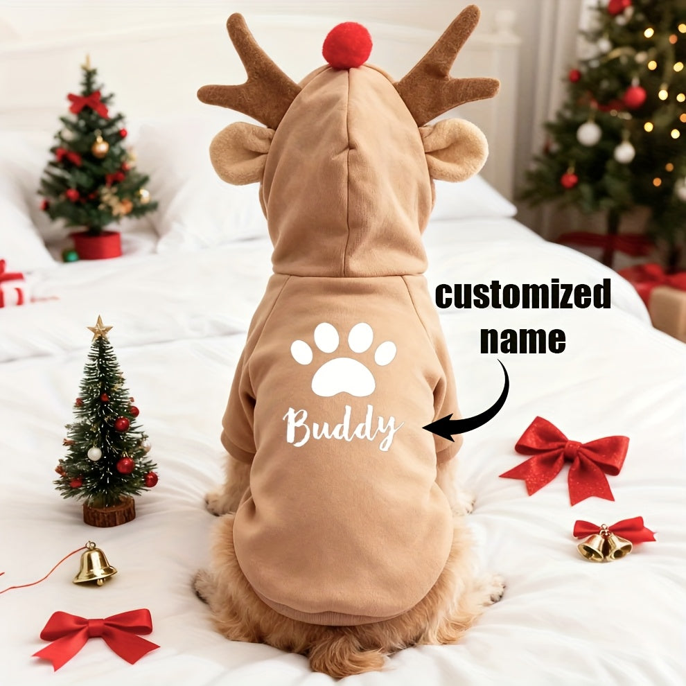 Christmas Dog Hoodie Reindeer Hat Design Pet Sweatshirt