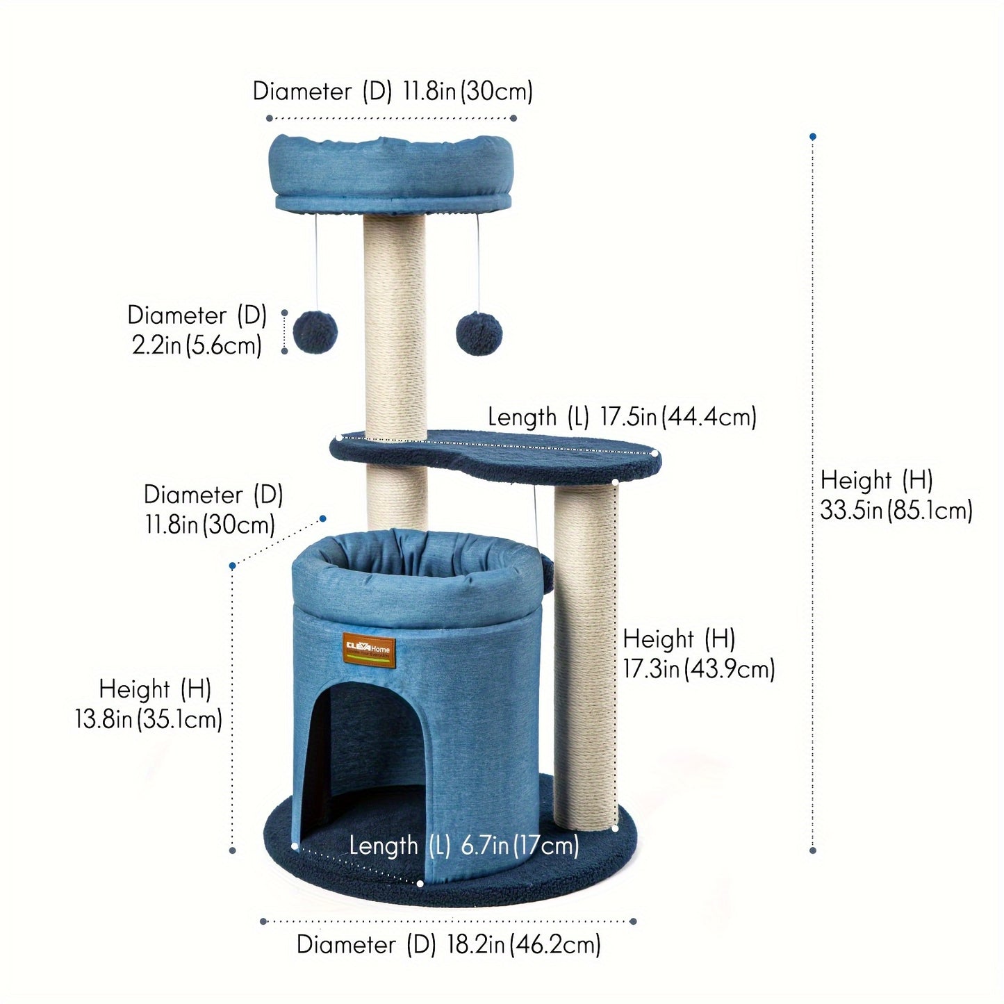 CLEVAHOME Cozy Cat Tree with Scratching Posts and Perches