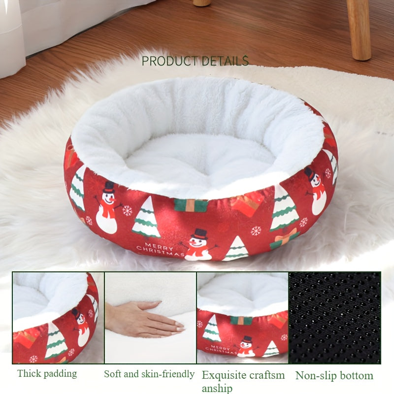 Christmas Round Pet Bed Mat Festive Snowflake Design for Small and Medium Pets