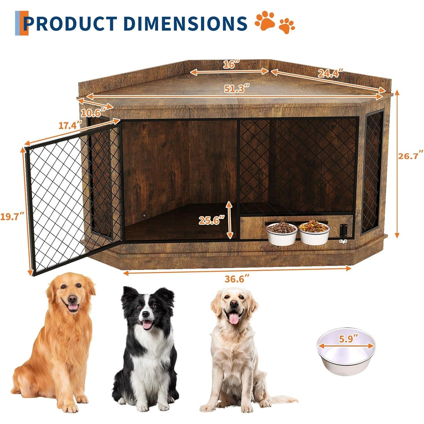GAOMON Corner Dog Crate End Table With Rotating Feeder