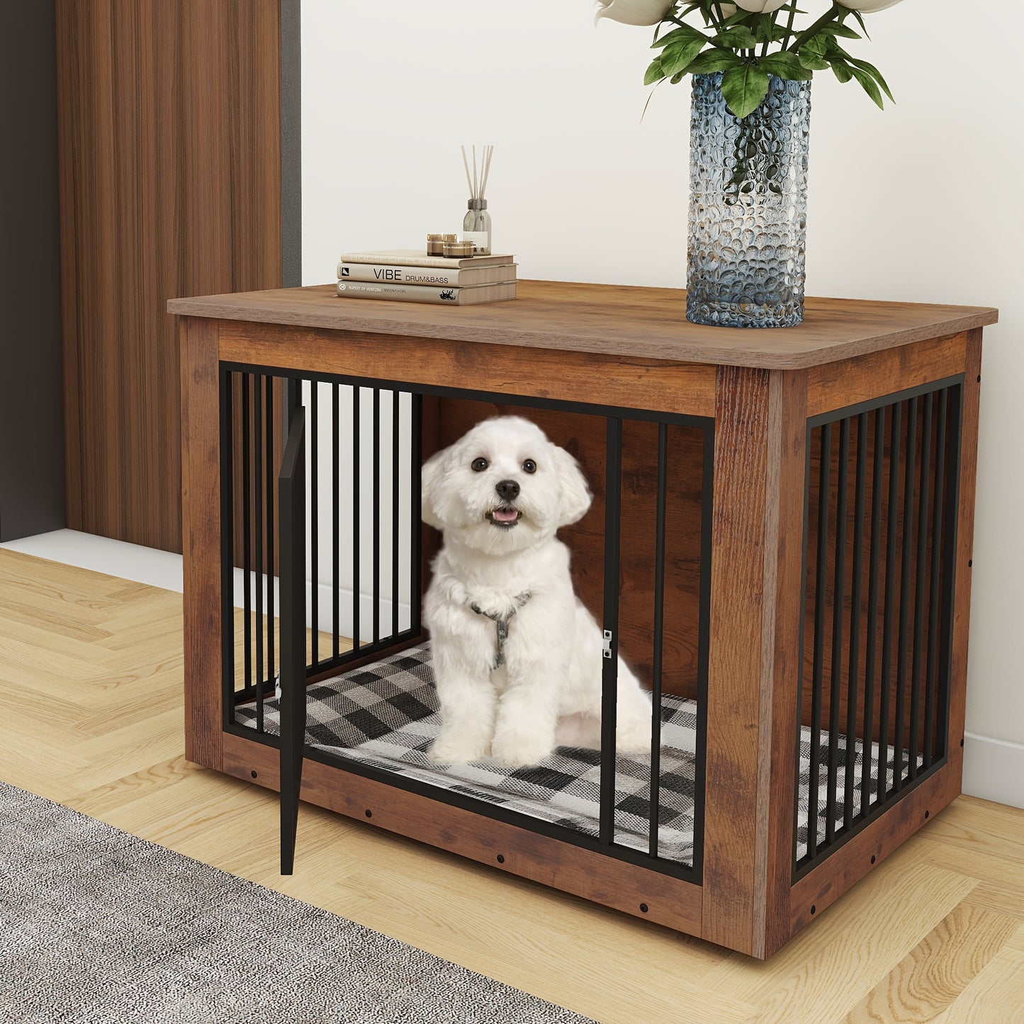 Modern Dog Crate Furniture and End Table Combination for Dogs
