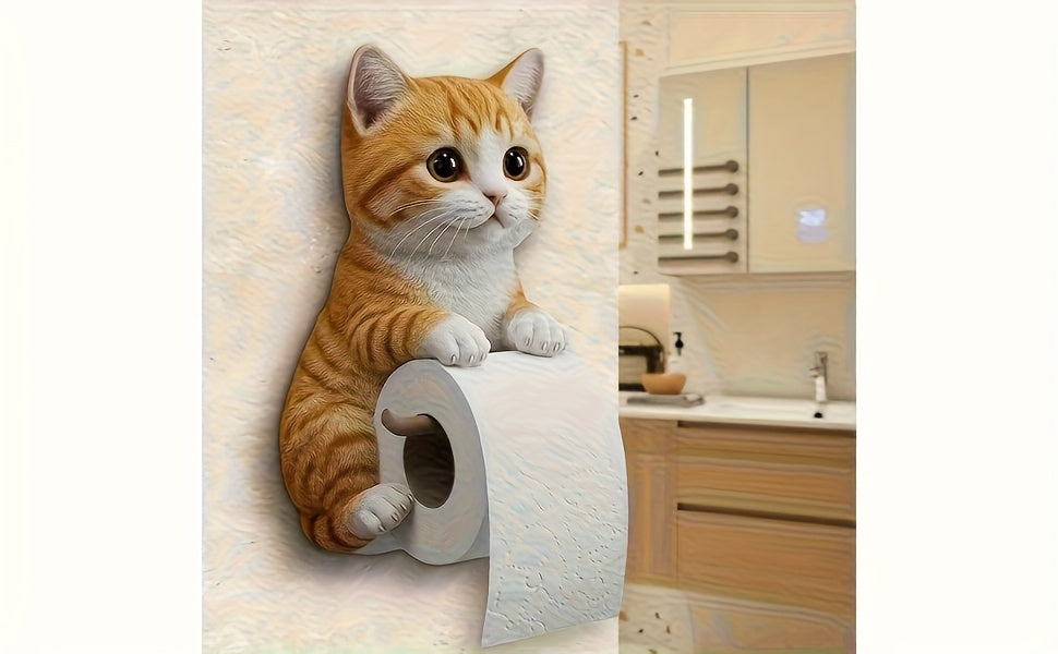 Self Adhesive 3D Printed Resin Cat Toilet Paper Holder
