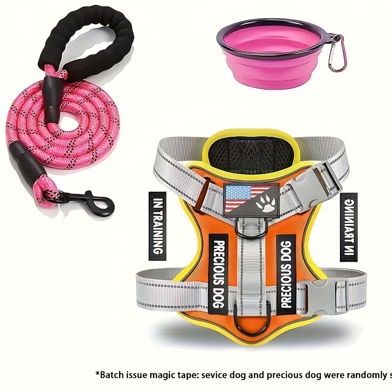 Reflective Service Dog Harness Set With Leash 5 Patches Kit