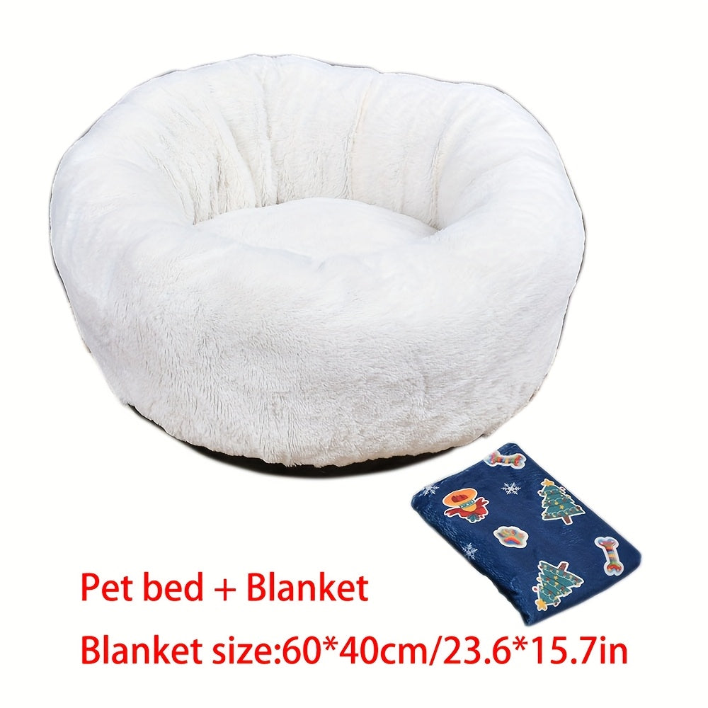 CANILE Plush Dog Cat Bed Round Nest Christmas Blanket