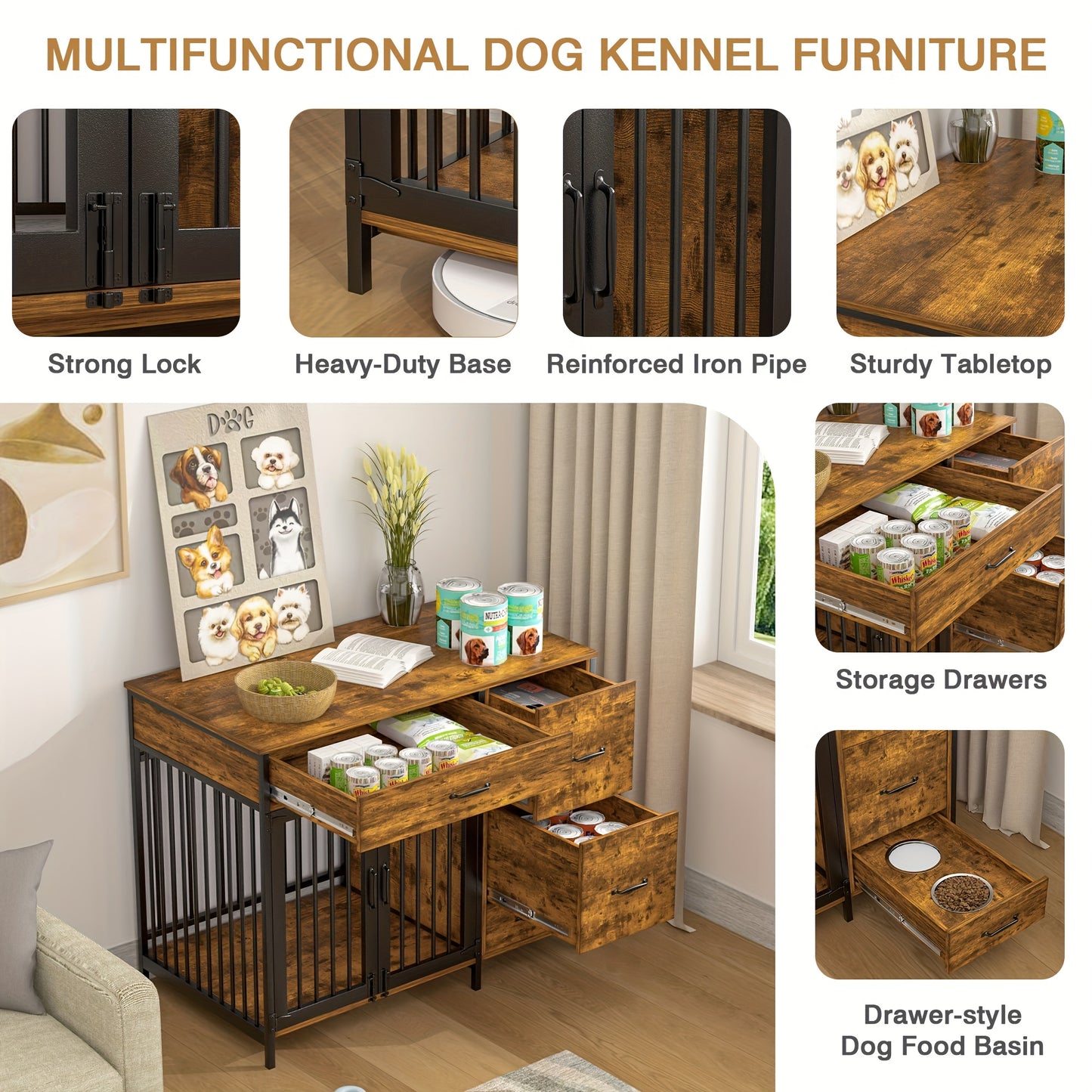 VECELO Dog Crate Furniture Indoor Kennel With Double Doors
