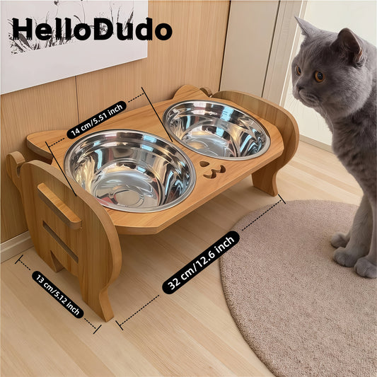 Stainless Steel Elevated Cat Bowl Stand With Adjustable Height