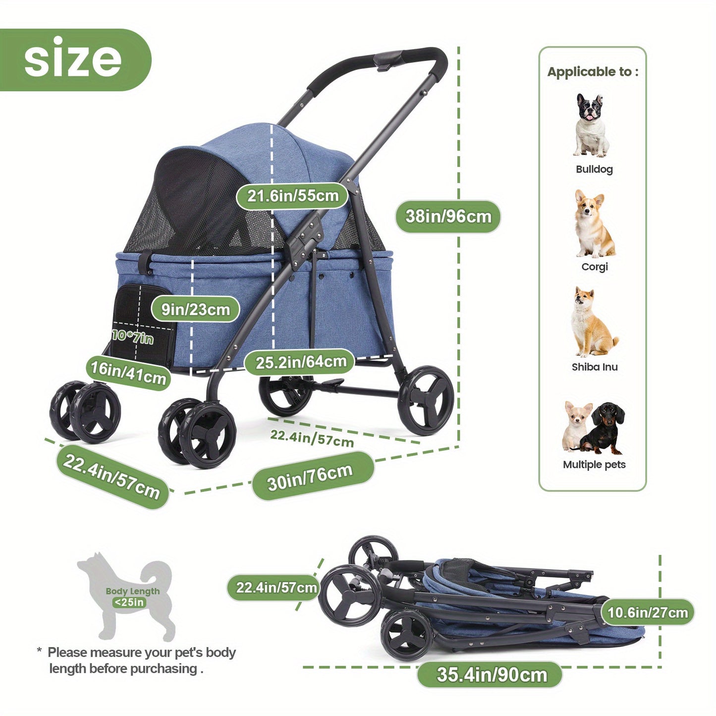 Portable Pet Stroller One Click Folding Full Mesh Ventilation