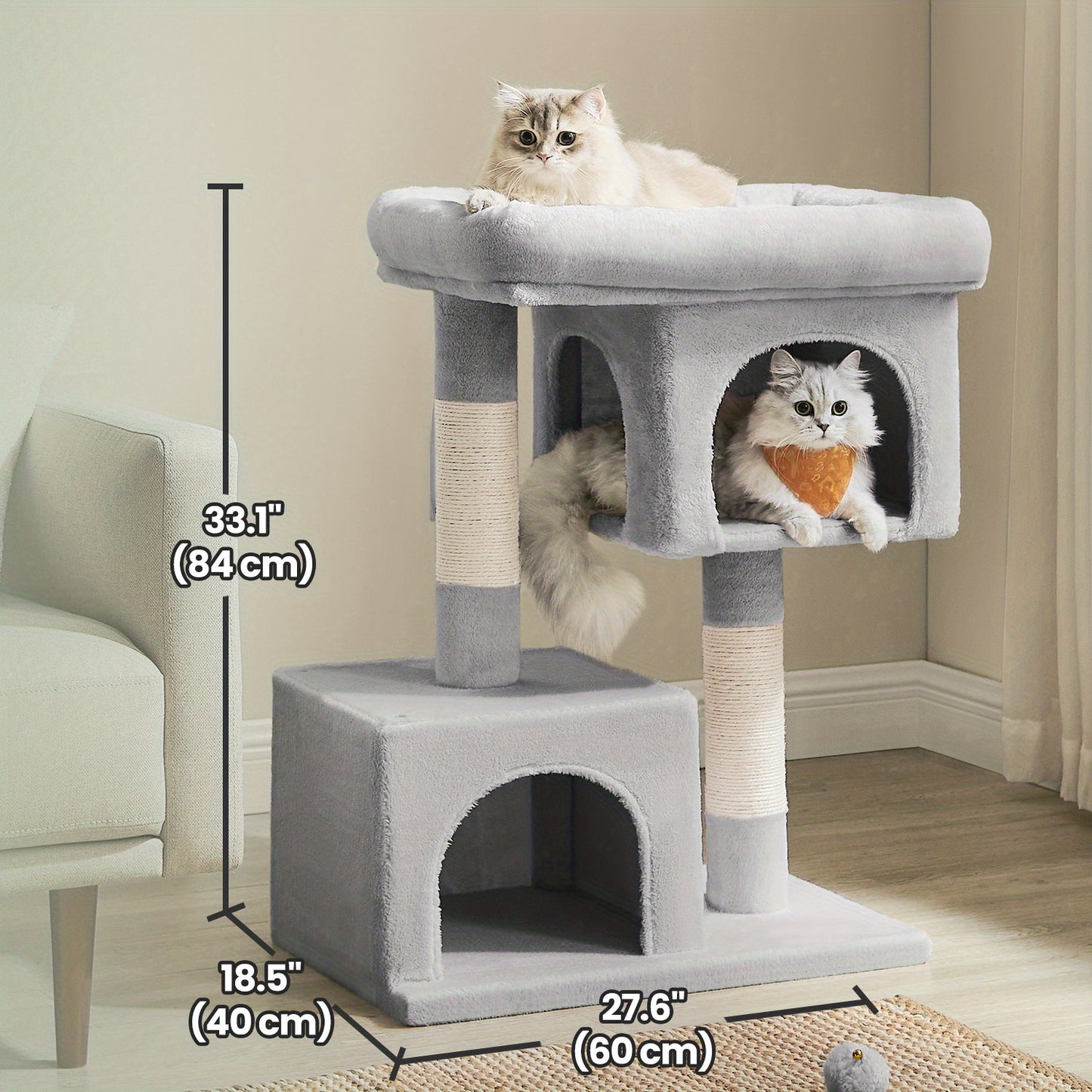 Cat Tower Condo With Large Perch Two Caves Scratching Post