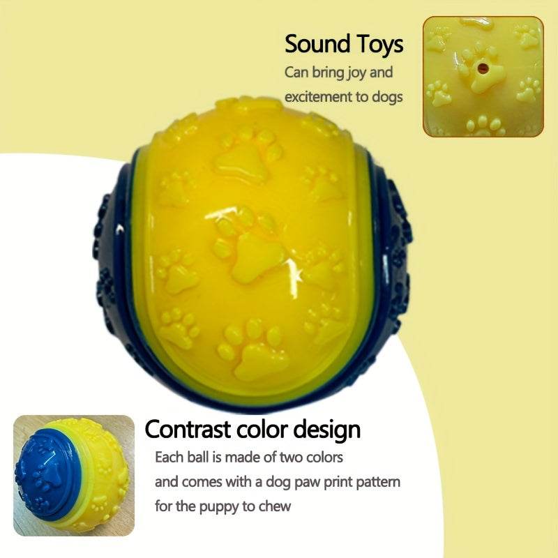 4pcs Squeaky Dog Balls | Heavy Duty Chew Proof Dental Cleaning Toys, Non-Toxic Rubber Puppy Chewers for Teething Puppies Aggressive Chewers, Bright Yellow, Green, Pink, Without Battery, Perfect Christmas