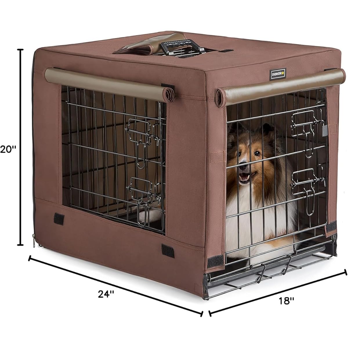 Donoro Collapsible Metal Dog Crate Double Door Kennel