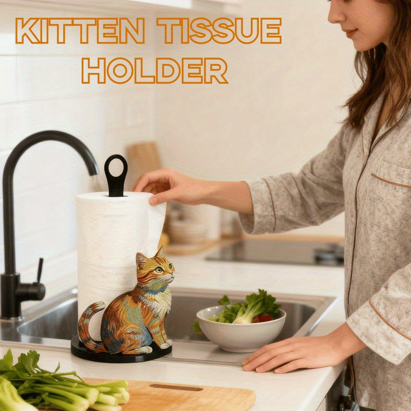Cat Shaped Iron Paper Towel Holder Cute Desktop Organizer Kitchen