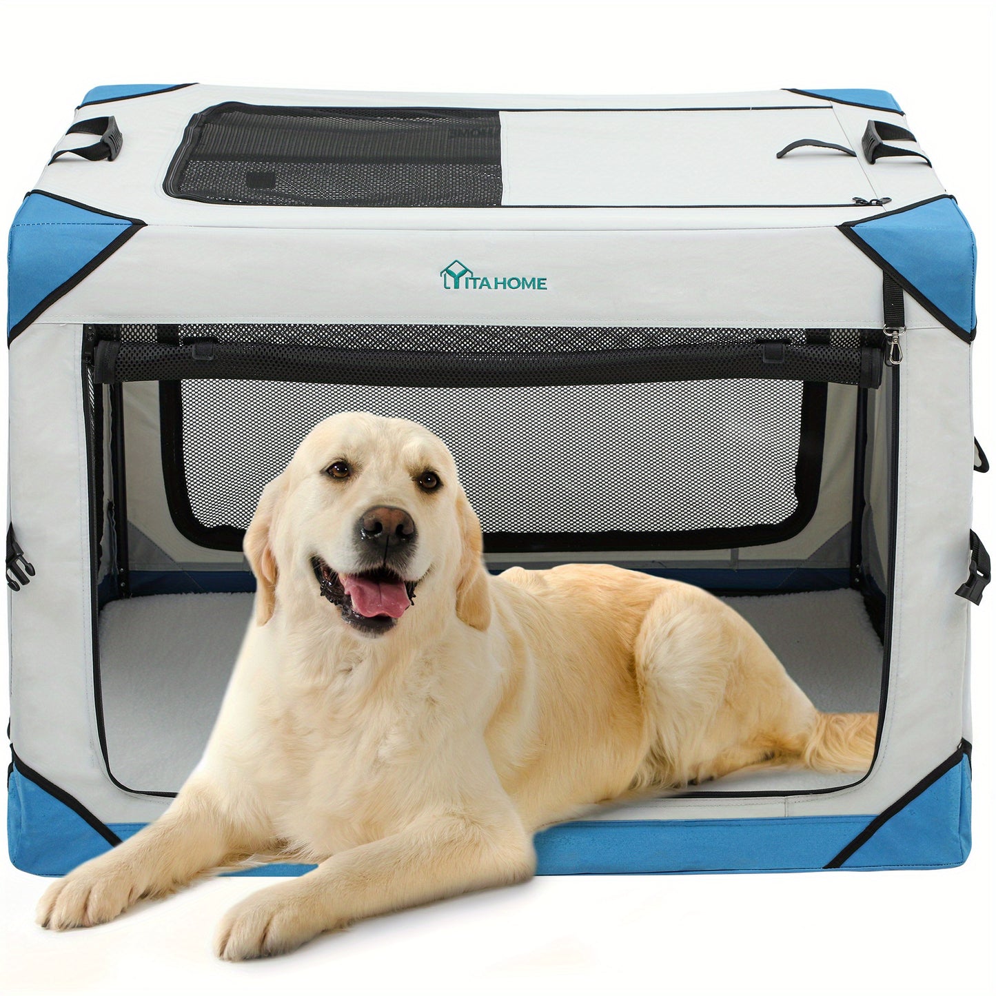 Collapsible 4 Door Portable Dog Crate for Indoor Outdoor Travel