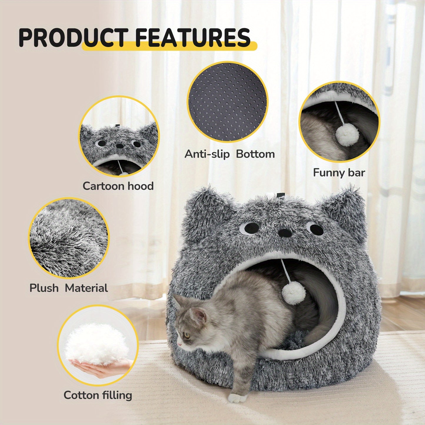 Cozy Cat Head-Shaped Bed for Indoor Cats and Small Dogs