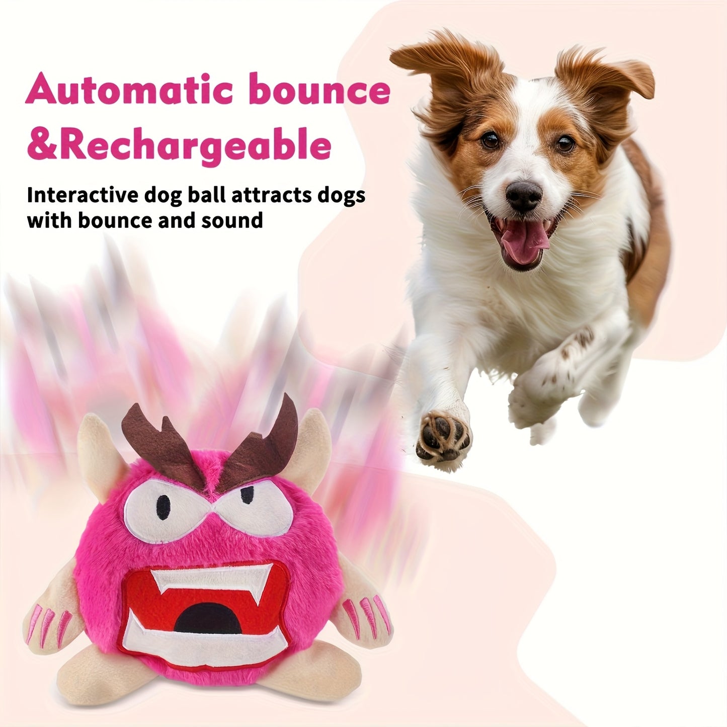 Teddy Run Interactive Monster Plush Ball Dog Toy Squeaky Fun