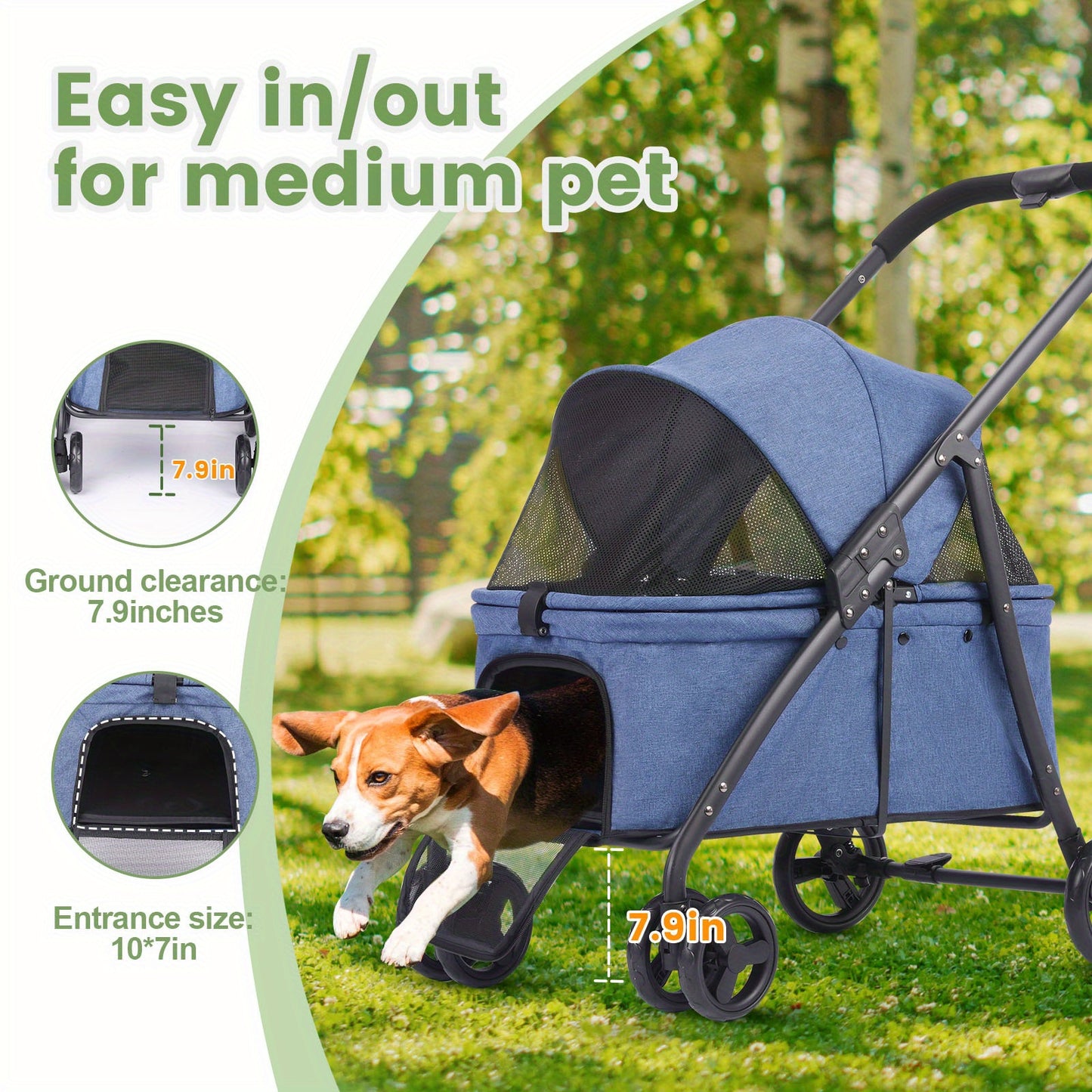 Portable Pet Stroller One Click Folding Full Mesh Ventilation