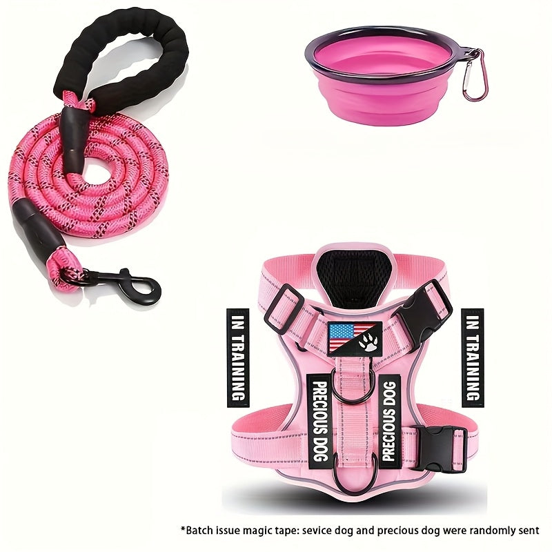 Reflective Service Dog Harness Set With Leash 5 Patches Kit