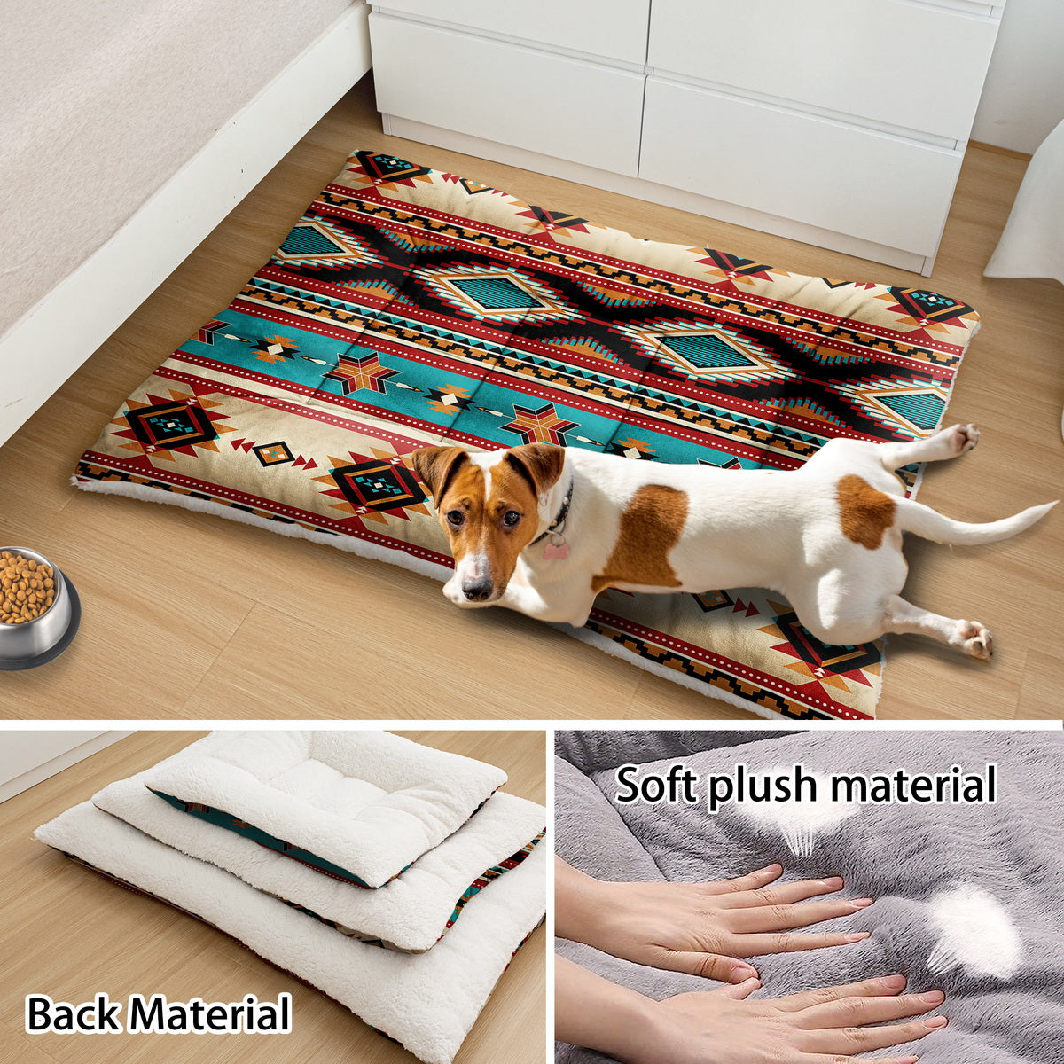 Soft Flannel Dog Sofa Bed And Aztec Geometric Kennel Pad
