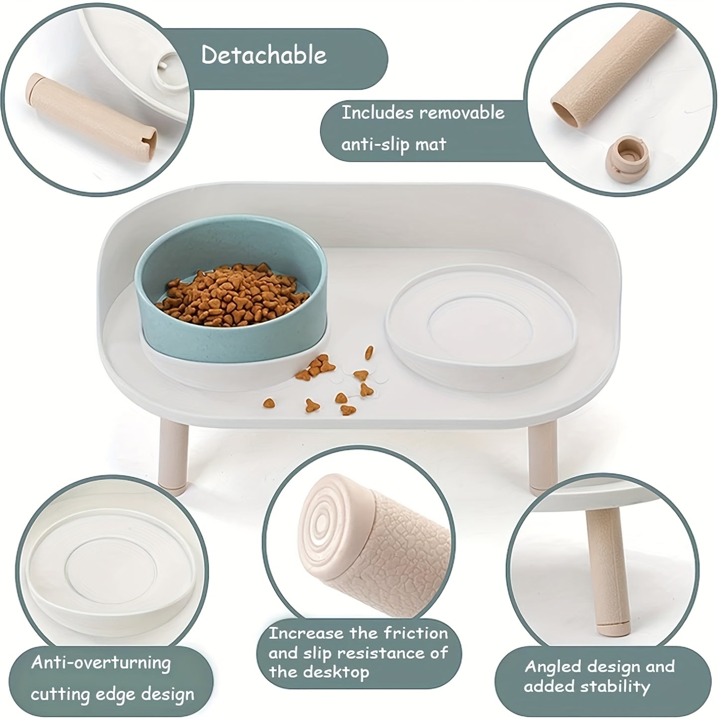 Durable Pet Feeding Station With Double Bowls Non Slip Base