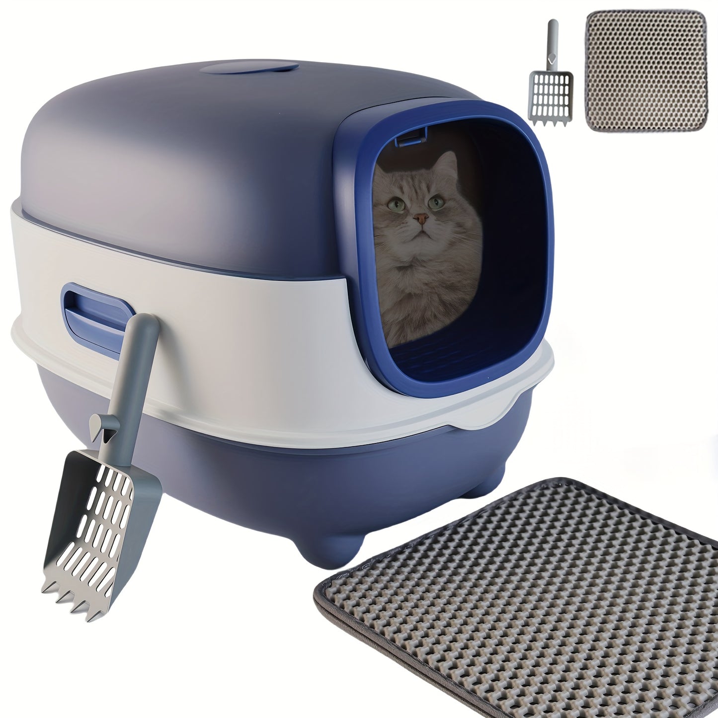 Cat Litter Box With Litter Mat And Scoop Lid