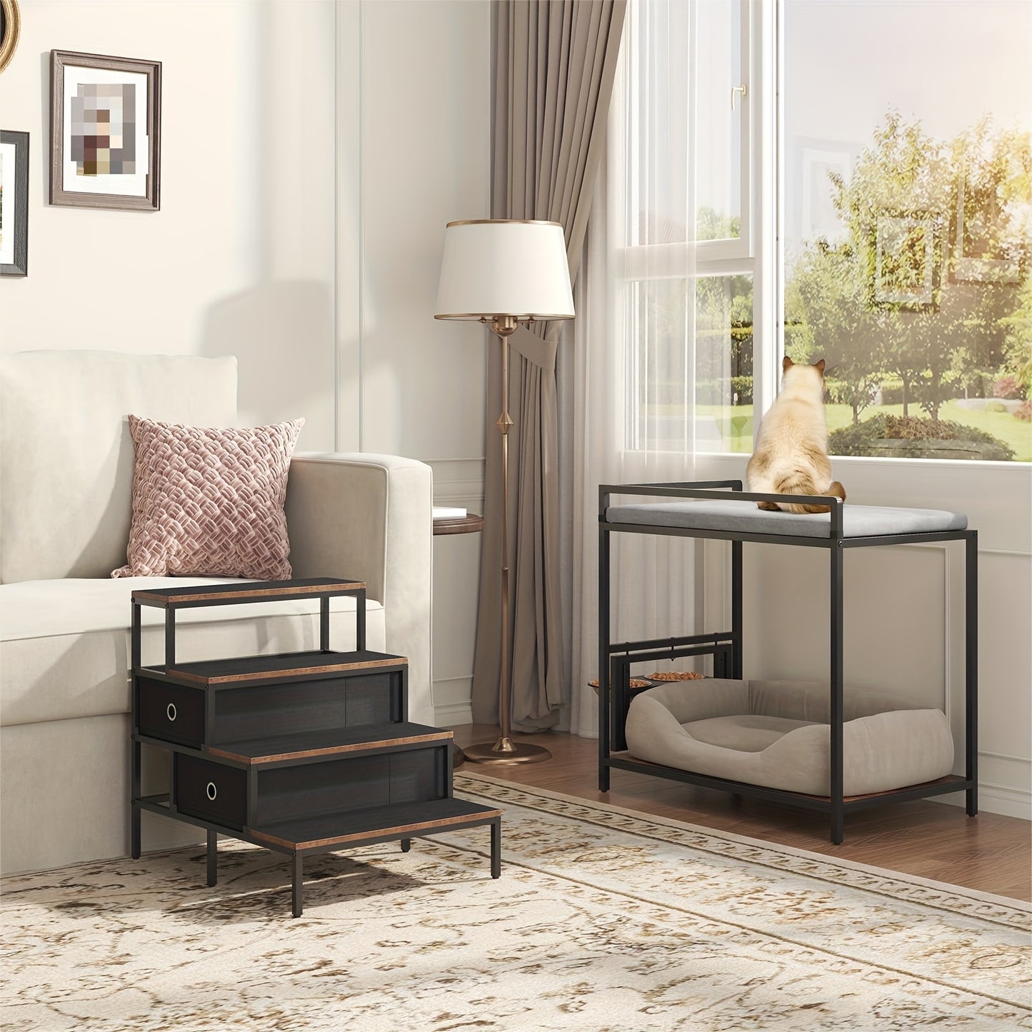 4-Step Pet Tree House With Stairs And Elevated Feeder