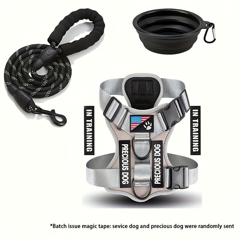 Reflective Service Dog Harness Set With Leash 5 Patches Kit