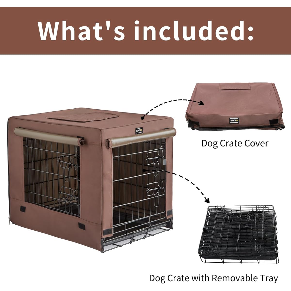 Donoro Collapsible Metal Dog Crate Double Door Kennel