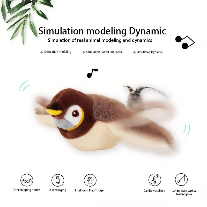 CUBIDUPI Rechargeable Interactive Cat Toy With Motion Chirping Plush Bird