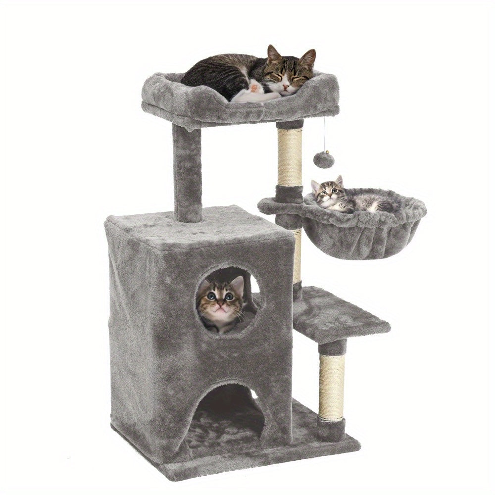 Multi-Level Cat Tower with Scratching Posts and Hammocks