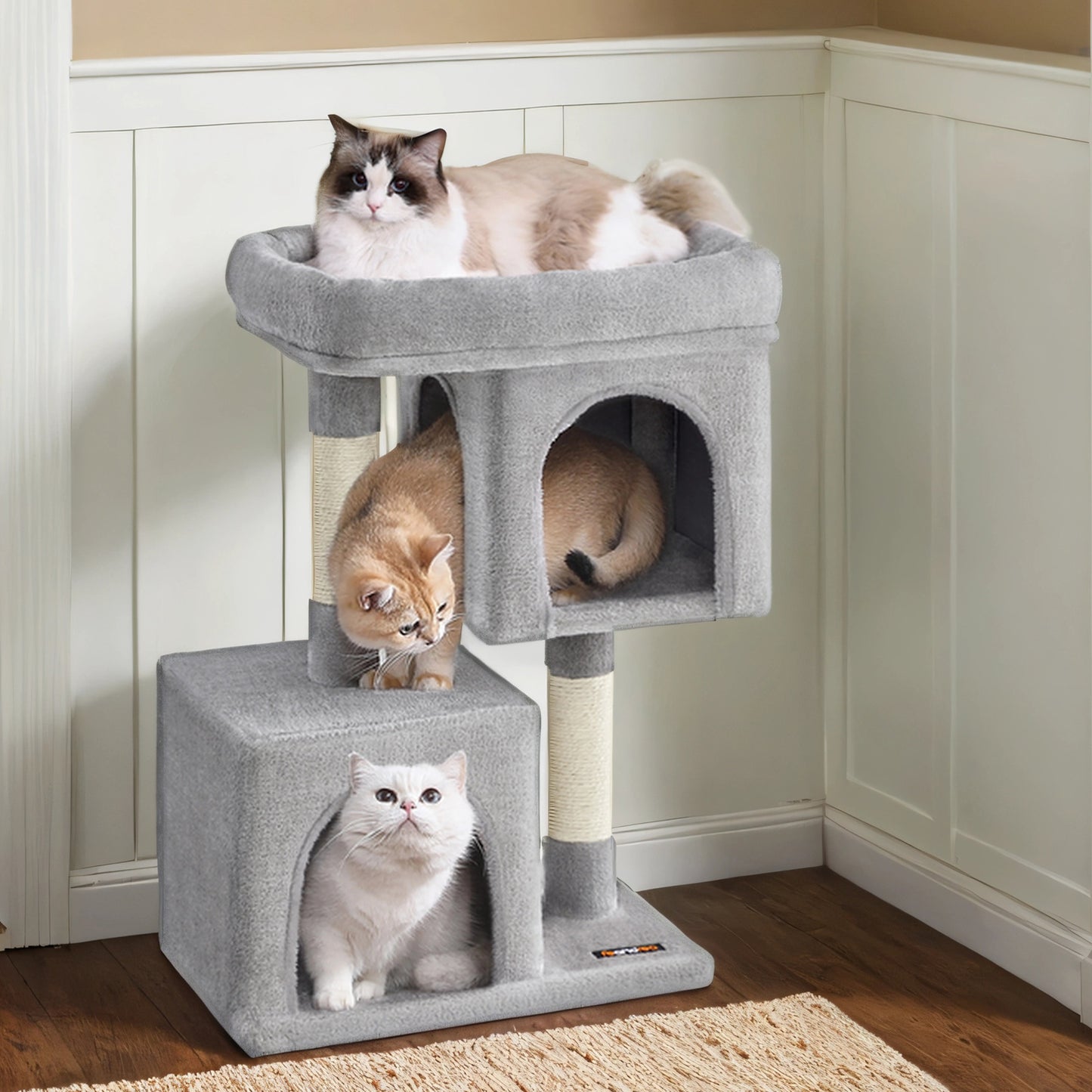 Cat Tower Condo With Large Perch Two Caves Scratching Post