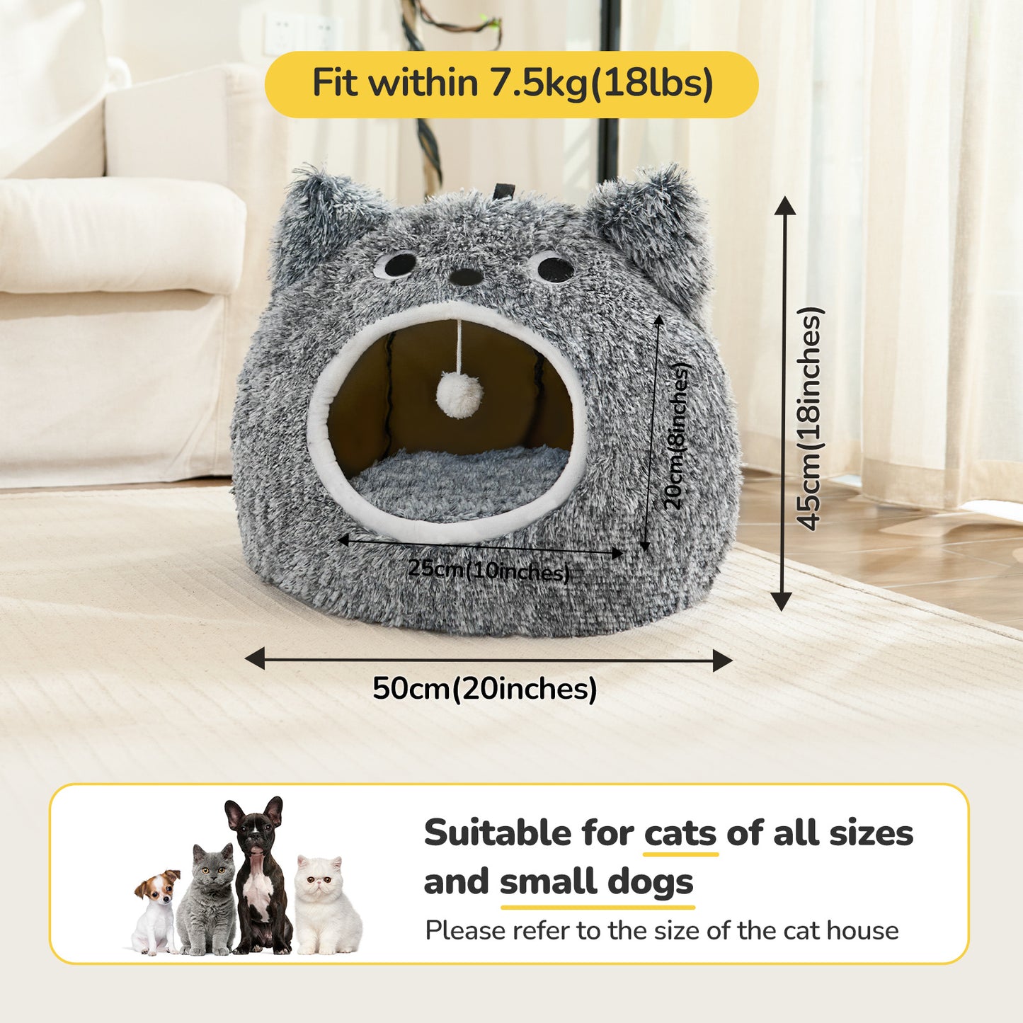 Cozy Cat Head-Shaped Bed for Indoor Cats and Small Dogs