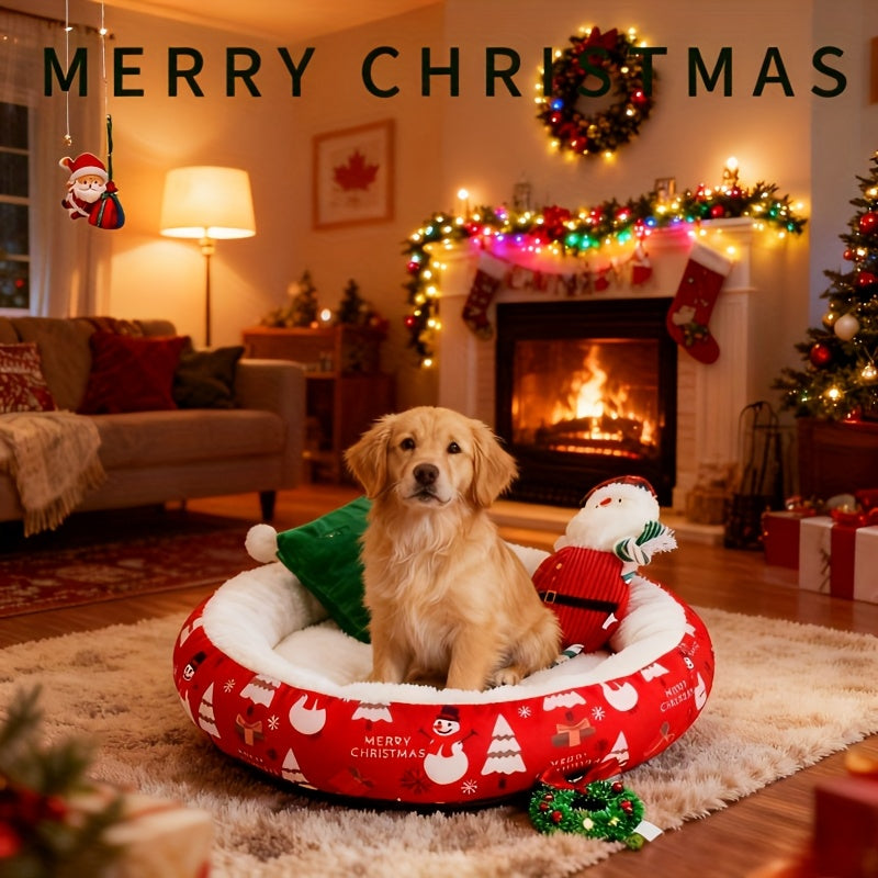 Christmas Round Pet Bed Mat Festive Snowflake Design for Small and Medium Pets