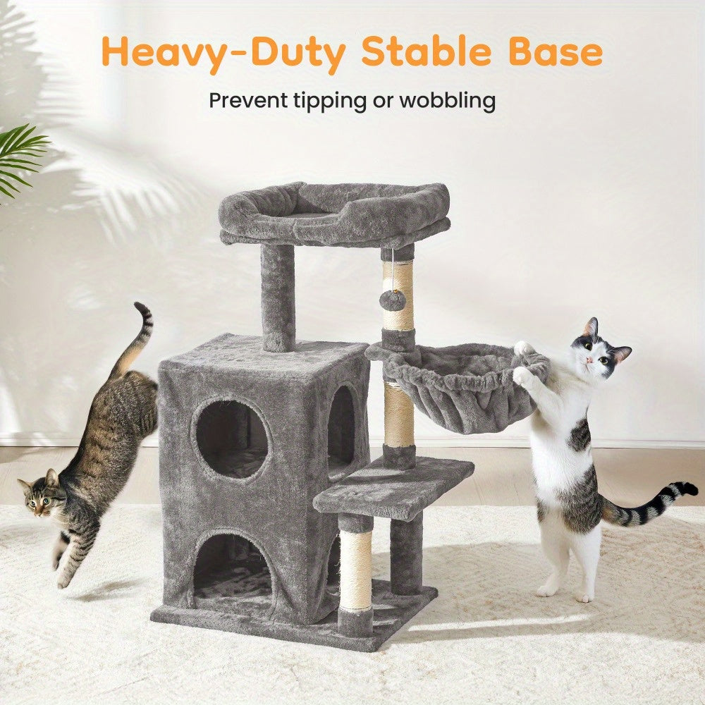 Multi-Level Cat Tower with Scratching Posts and Hammocks
