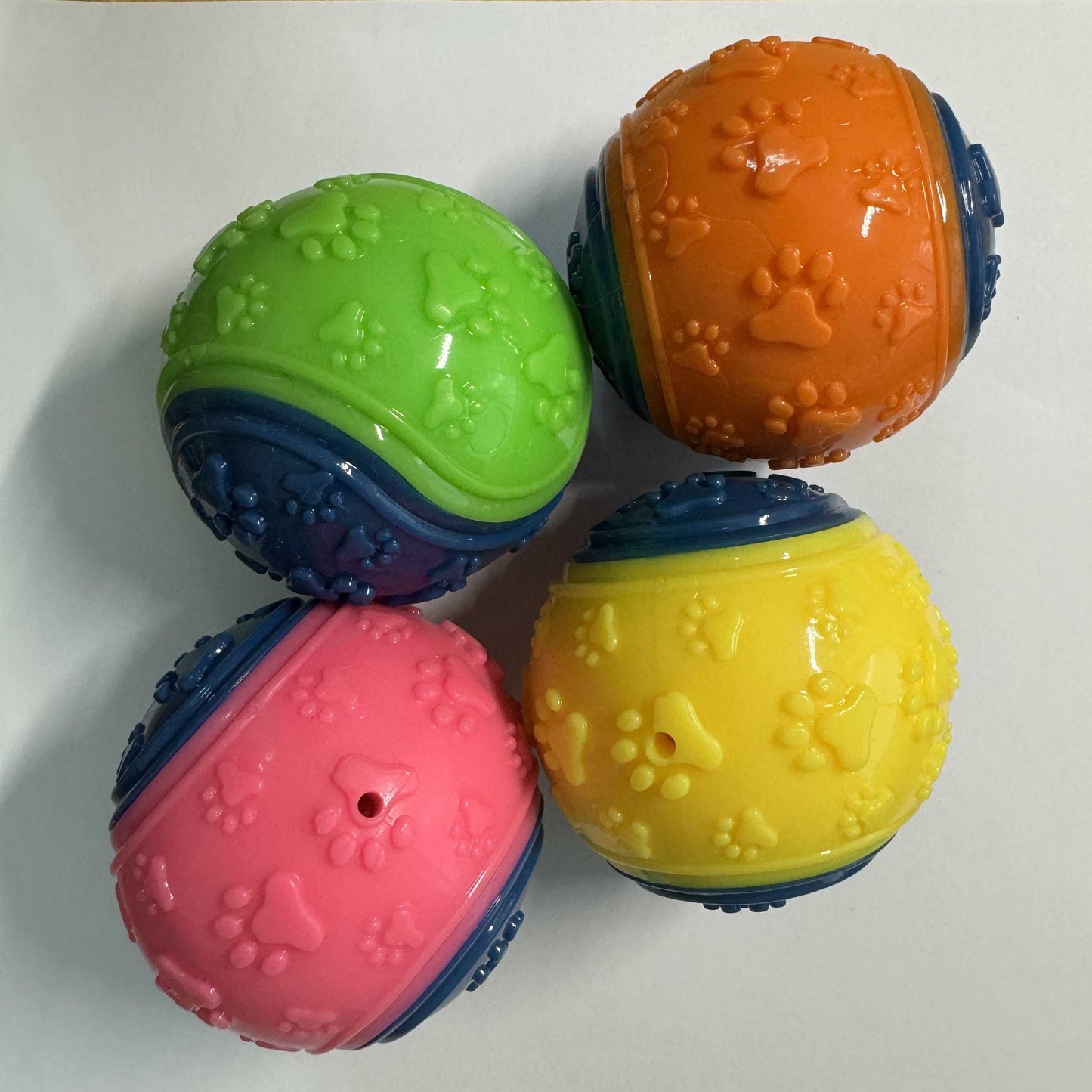 4pcs Squeaky Dog Balls | Heavy Duty Chew Proof Dental Cleaning Toys, Non-Toxic Rubber Puppy Chewers for Teething Puppies Aggressive Chewers, Bright Yellow, Green, Pink, Without Battery, Perfect Christmas