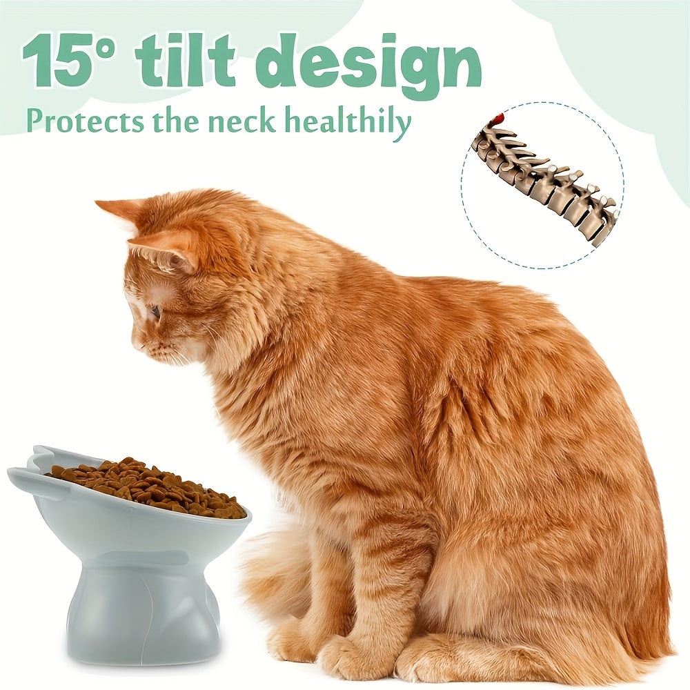 Elevated Tilted Cat Bowls Anti Vomiting Feeder With Diagonal Neck Non Slip