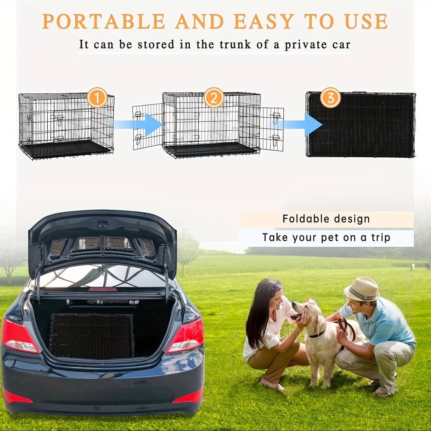 DOPINMIND Metal Dog Crate With Dividers And Tray