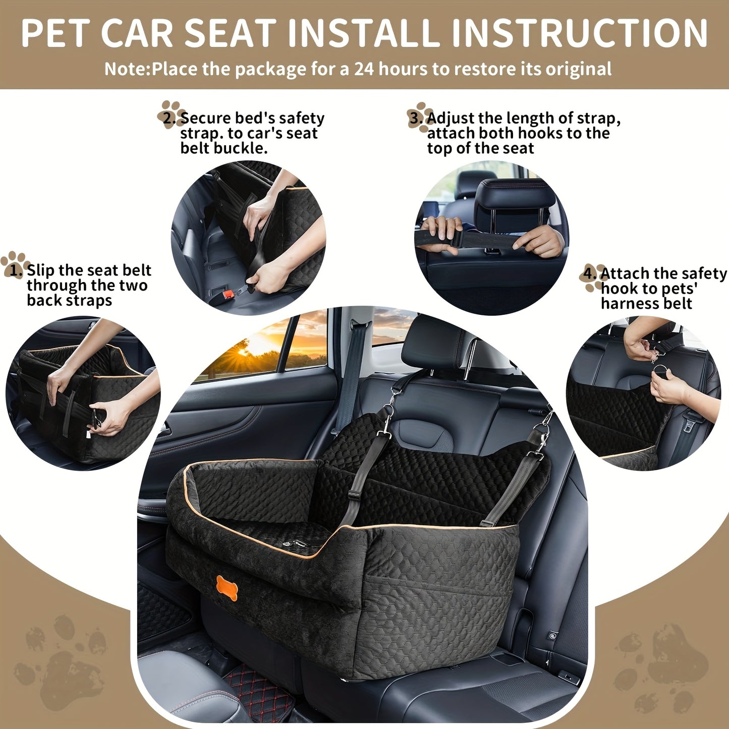 Dog Car Seat For Backseat Travel With Detachable Cushion