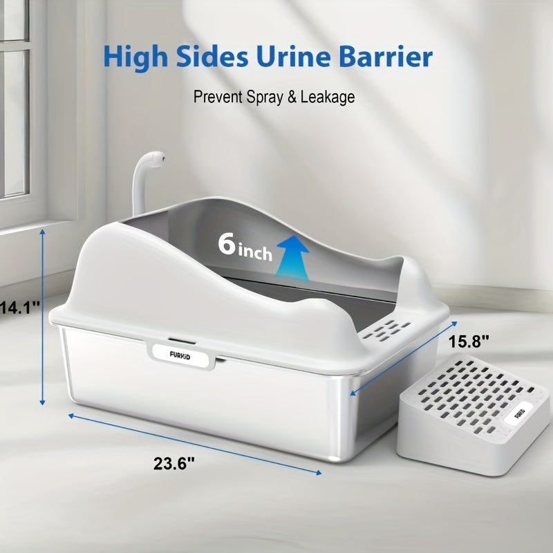 Stainless Steel Enclosed Cat Litter Box With High Edge Leakproof