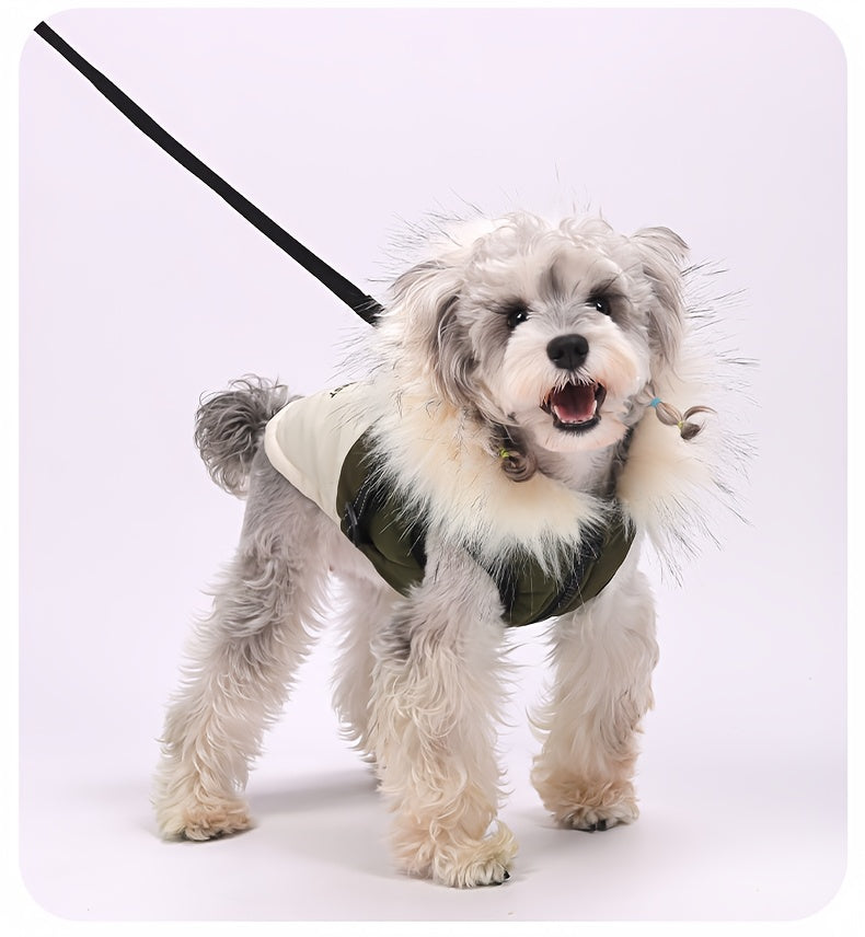 QQLE Autumn Winter Dog Jacket With Hood And Leash Hook