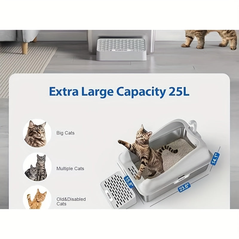 Stainless Steel Enclosed Cat Litter Box With High Edge Leakproof