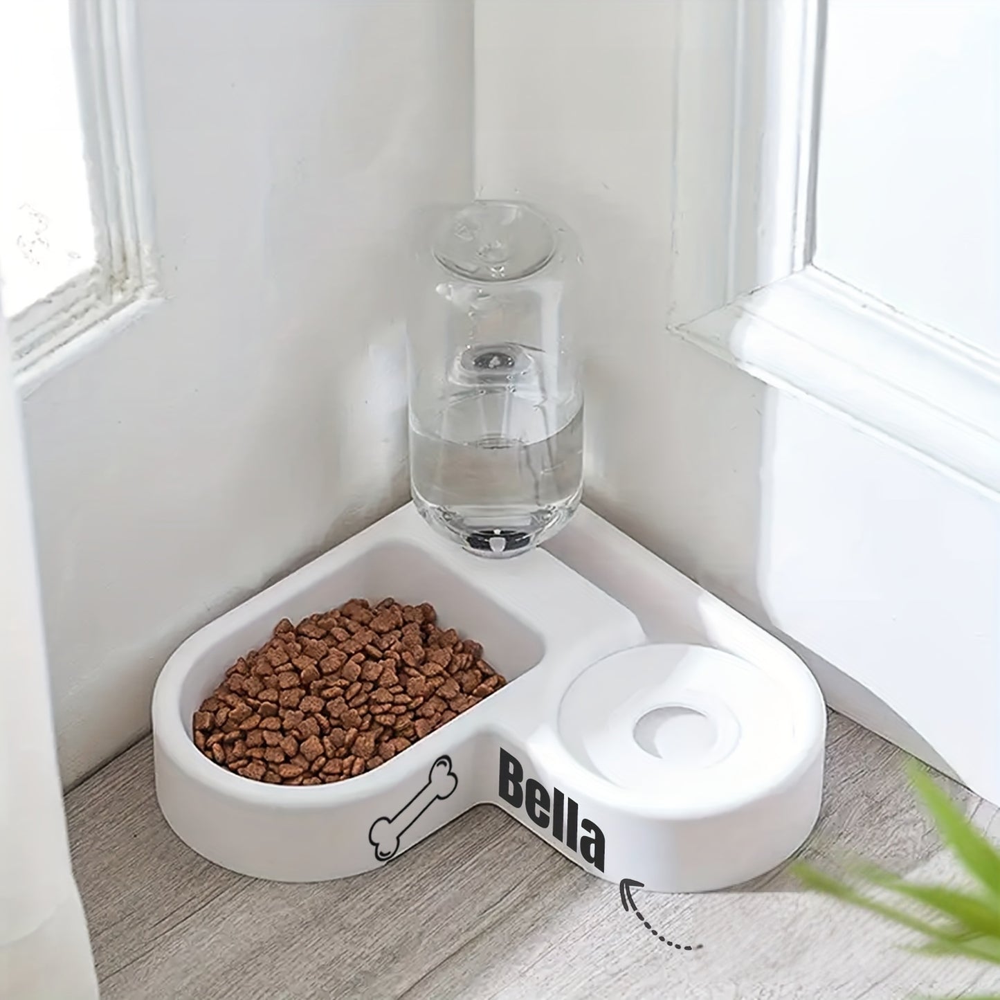 Customizable Pet Double Bowl With Automatic Water Dispenser