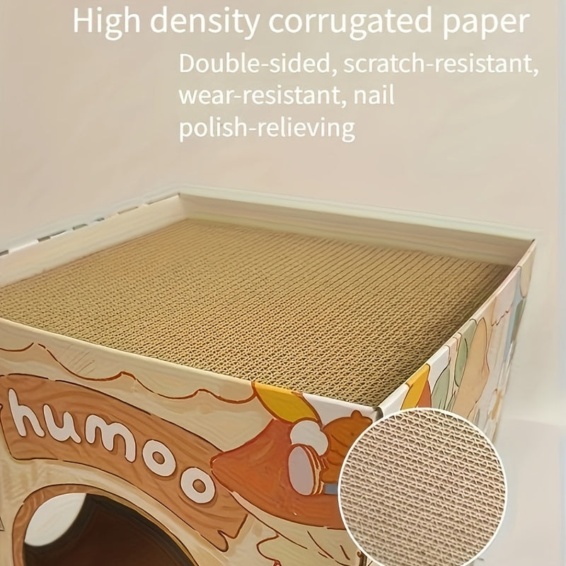 Double Layer Foldable Cat House with Scratcher and Hammock