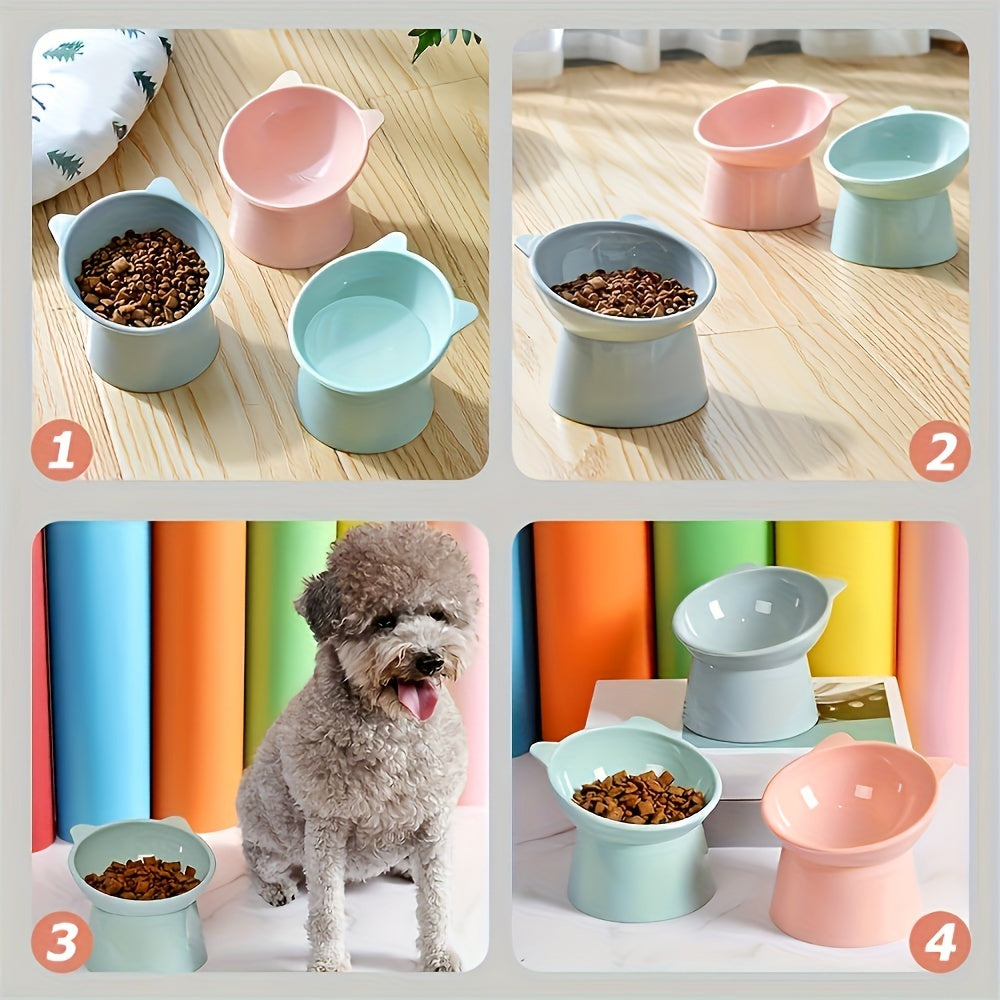 Elevated Tilted Cat Bowls Anti Vomiting Feeder With Diagonal Neck Non Slip