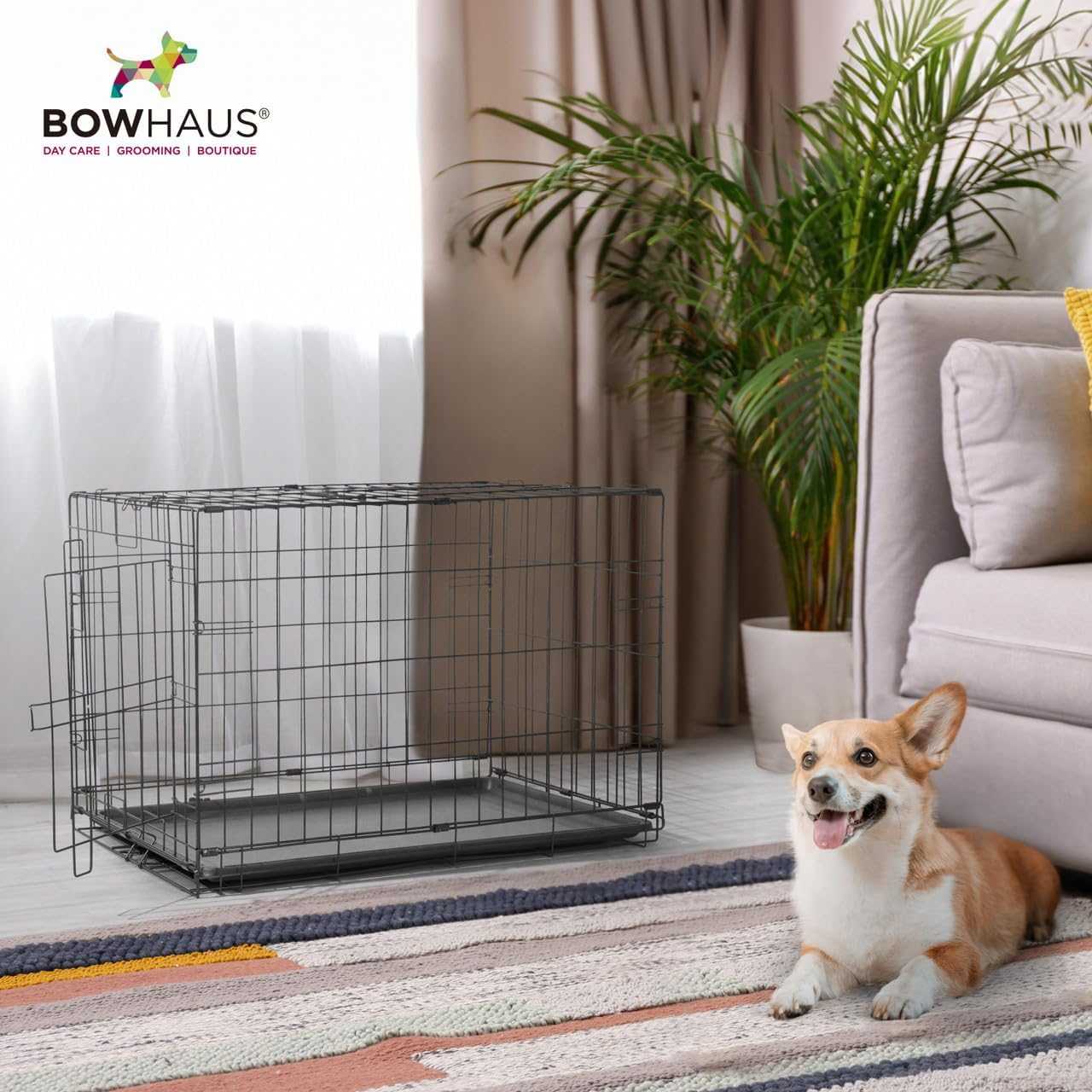 CAPHAUS Foldable Dog Crate With Divider And Leakproof Pan