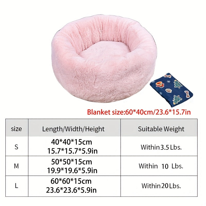 CANILE Plush Dog Cat Bed Round Nest Christmas Blanket
